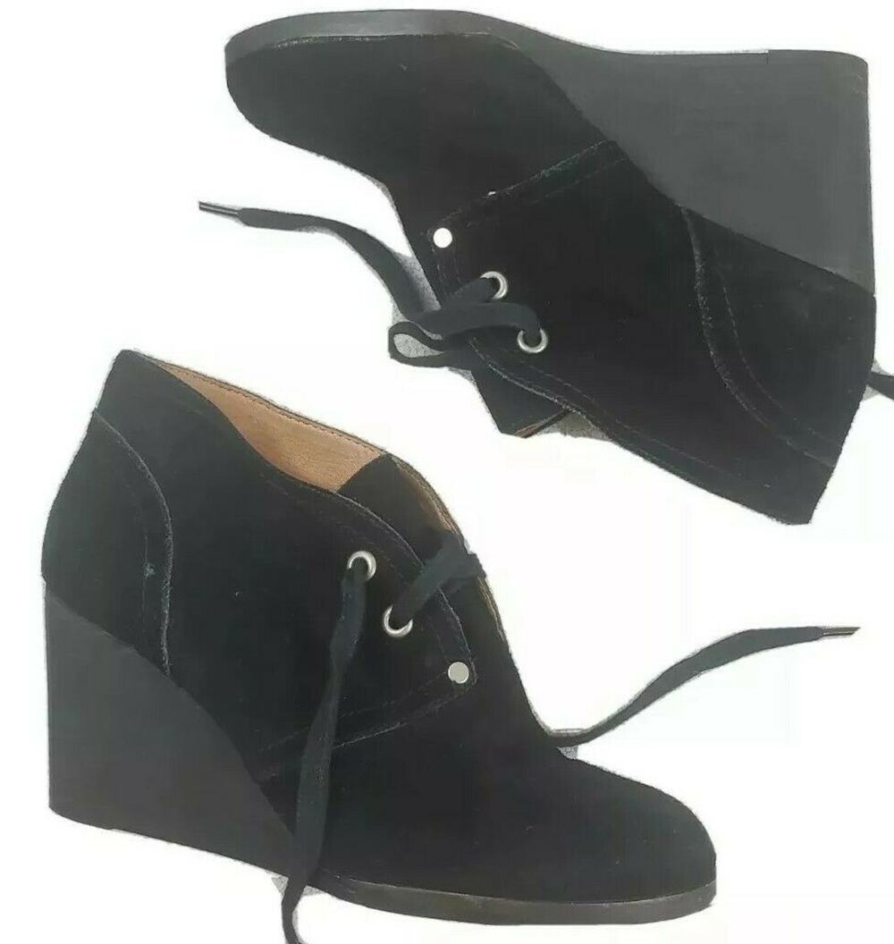Lucky Brand Sway Black Suede Ankle Booties Size 7M/ 37